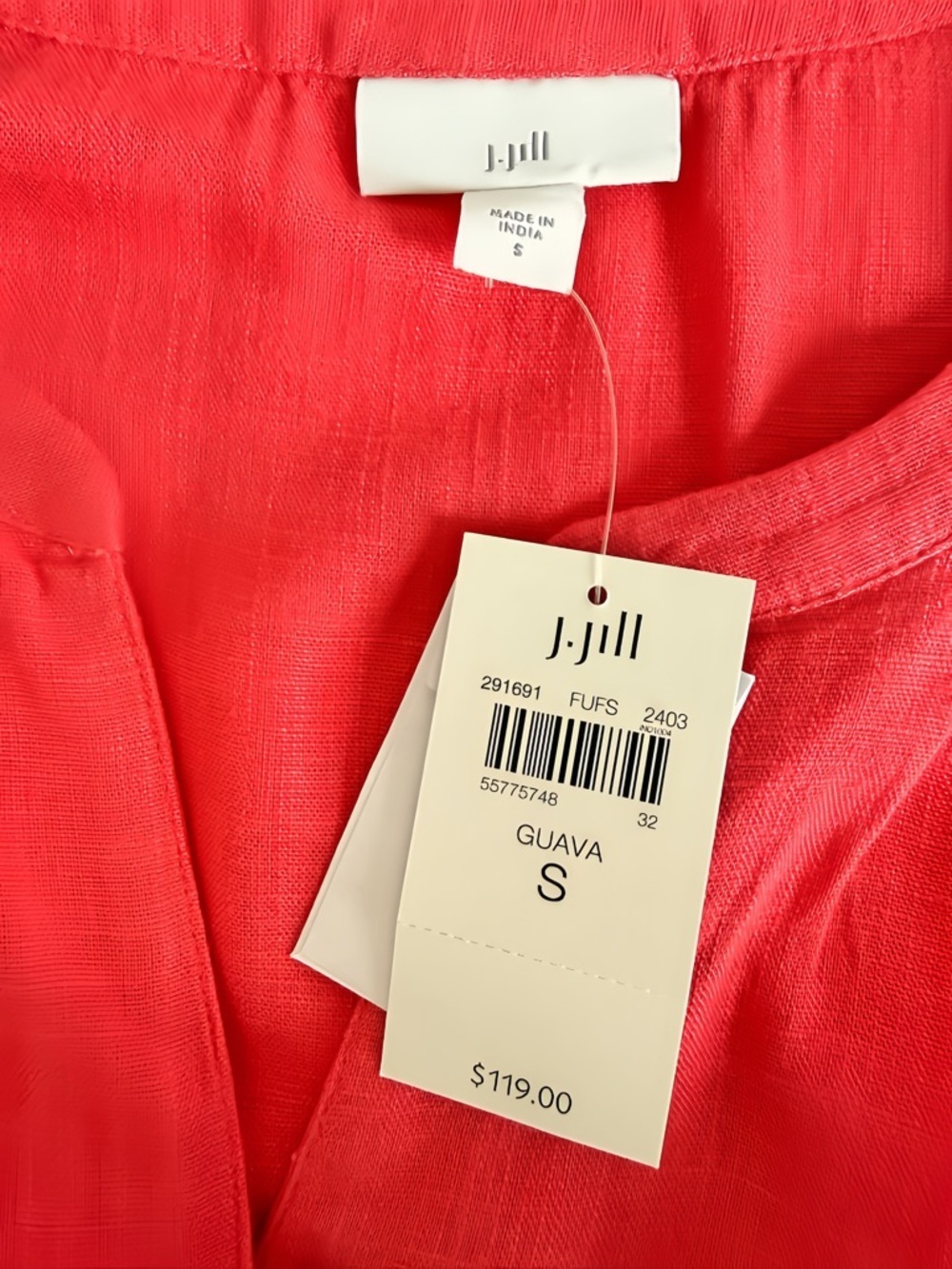 J.Jill Guava Pink Linen Blend Dress NWT Small Button Front Summer Vacation Dress - Picture 3 of 13